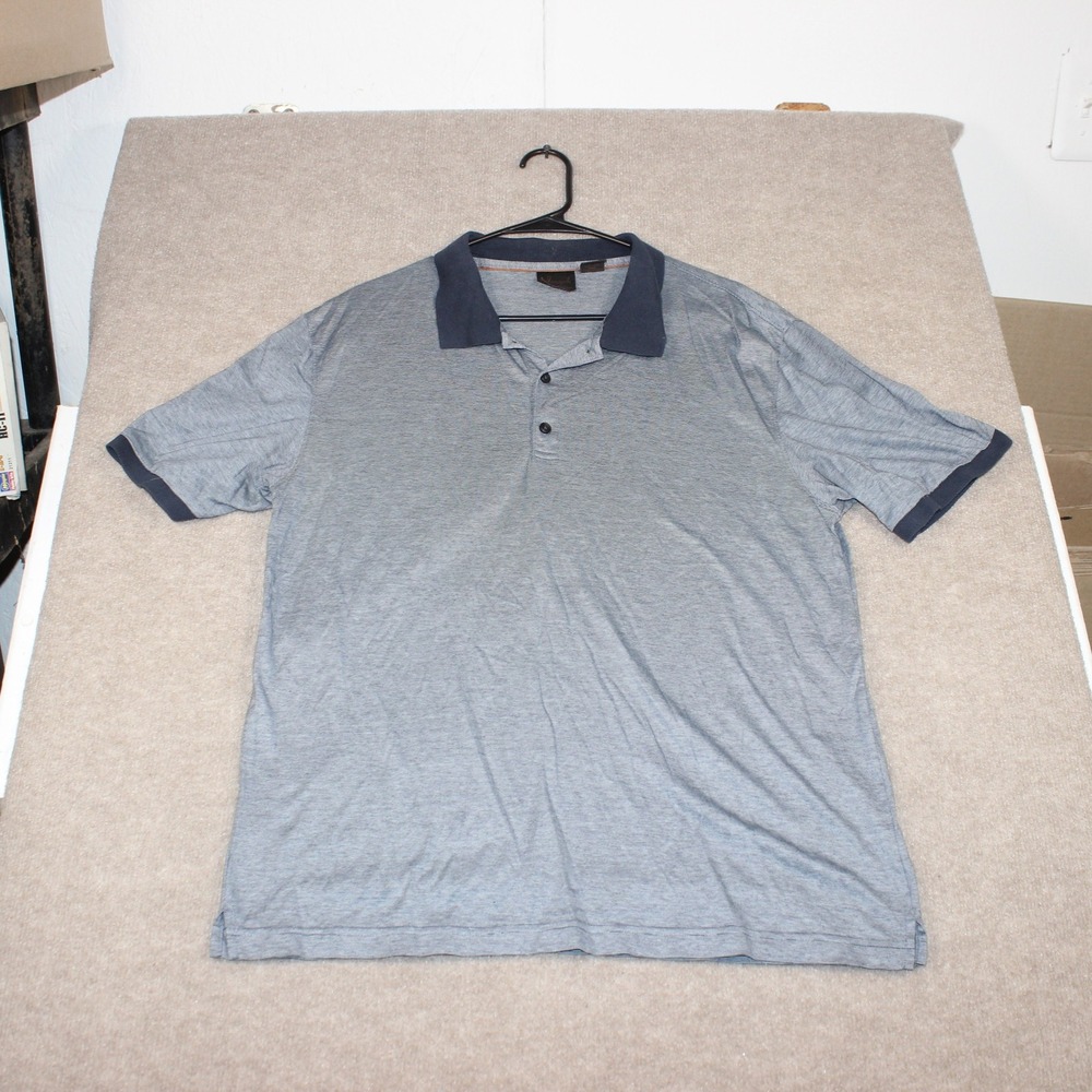 Jos A Bank Joseph Polo Shirt Mens Large Grey Navy Micro Stripe Cotton SS